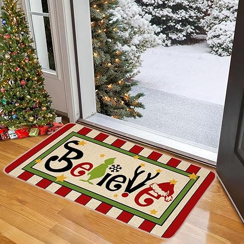 Miniatura 3 de Tapete de puerta de Navidad para exteriores, tapete de bienvenida con texto en inglés "Believe Christmas", tapete de bienvenida para puerta