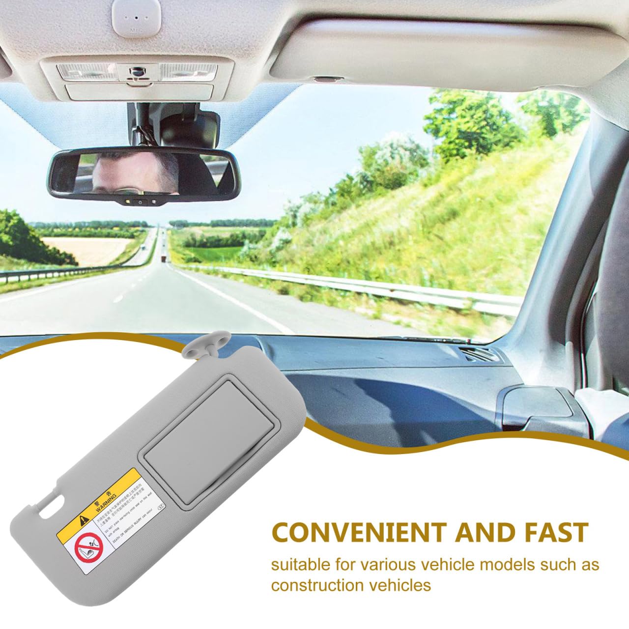 Visera Solar para Coche Lado Derecho con Espejo De Maquillaje FáCil InstalacióN En Parabrisas Material PVC Y Abs Gris