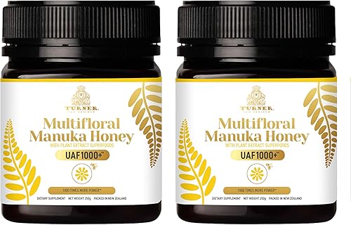 Miel de Manuka multifloral de Nueva Zelanda, (8.8 oz250 g) 1000 veces de potencia con UAF1000+ antioxidantes, apoyo inmunológico, piel más joven,