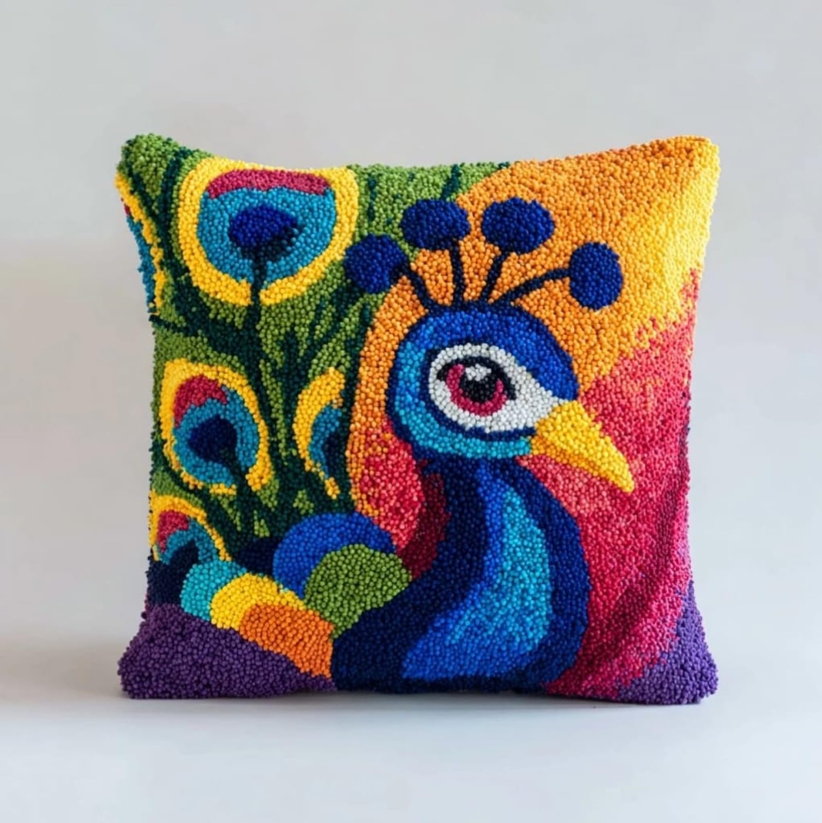 WallustrioaW Latch Hook Kits Pillowcase Embroidery Kit,Beautiful Peacock