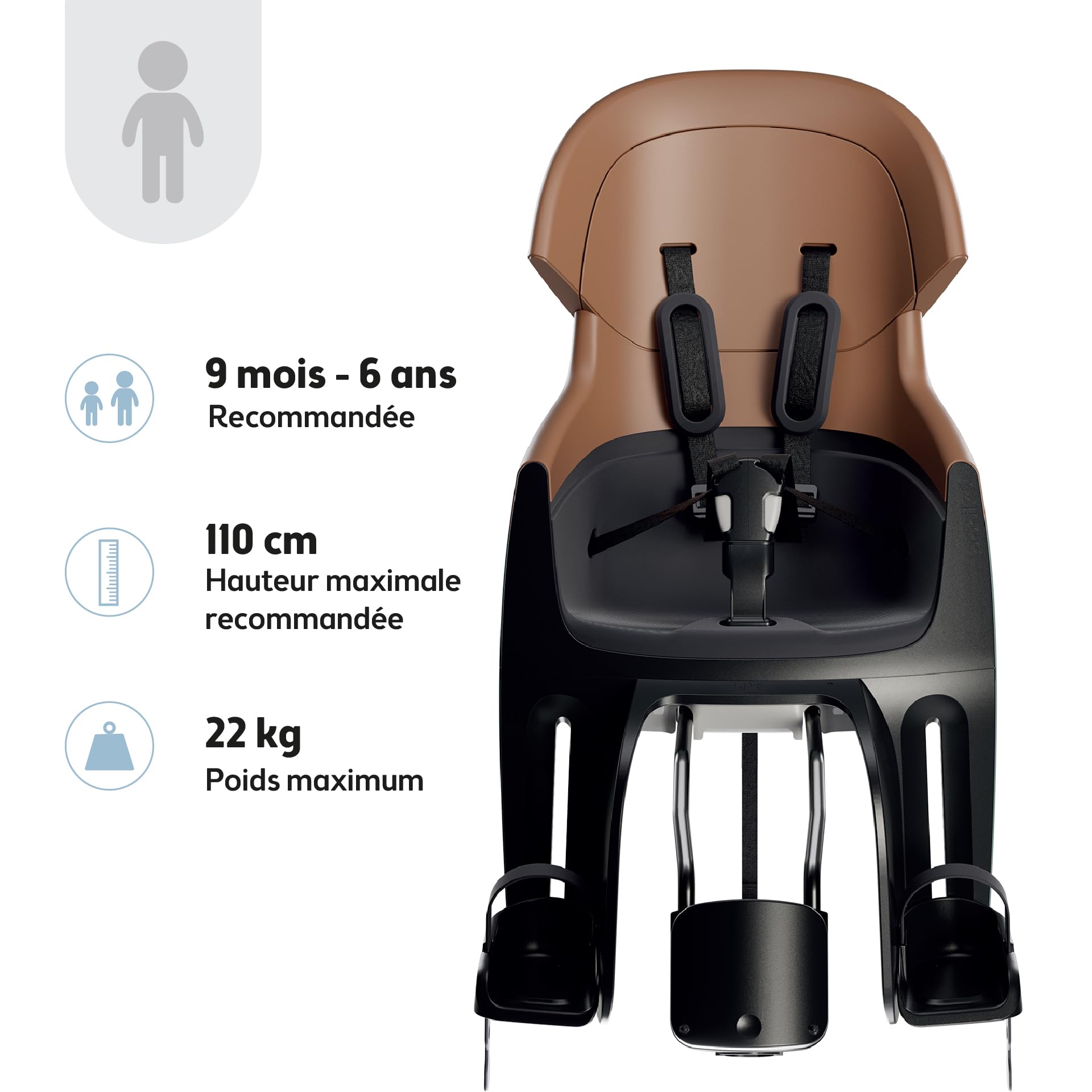 BOBIKE 8010900002 - Siège vélo arrière Exclusive Evolve Maxi pour Cadre, pour Enfants de 9 Mois à 6 Ans jusqu'à 22 kg en Couleur Marron Cannelle