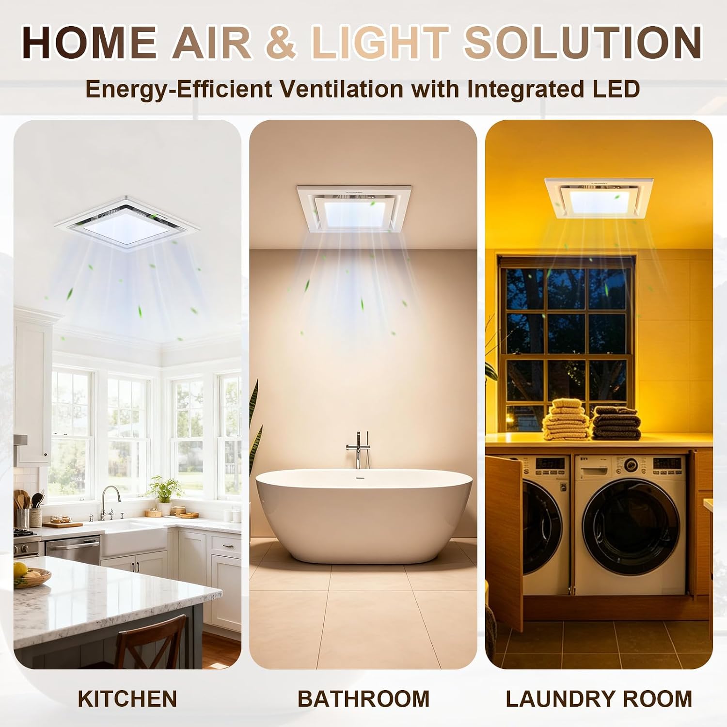 Bathroom Exhaust Fan with Light, 140CFM 1.0 Sones 12" Panel 5CCT | Bathroom Vent Fan with Light, 10"x10" Ceiling Mount, 5CCT, 1200LM, Ceiling Ventilation Fan, Energy Efficient