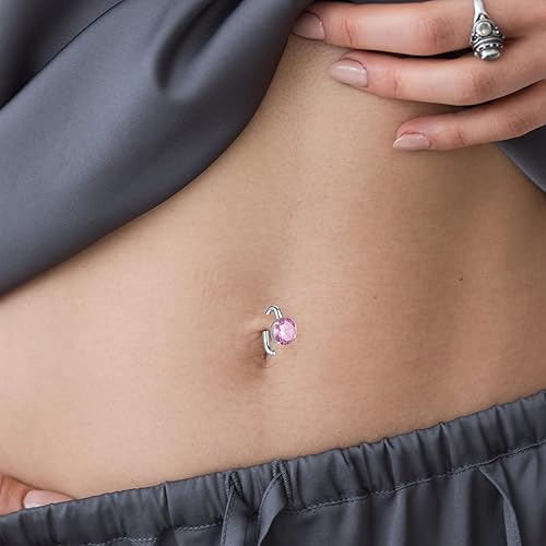 Miniatura 2 de FLYUN Belly Button Ring with Easy-to-wear Hook, 14G10MM Hypoallergenic Sterling Silver Belly Ring, Belly Piercing Ring, Navel Piercing Jewelry