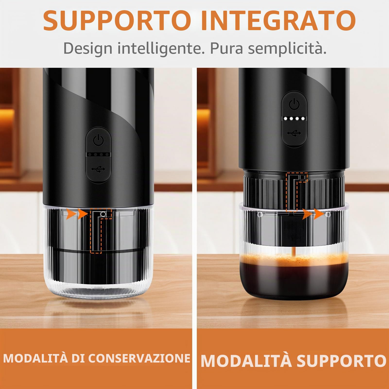 Macchina da Caffè Portatile, Serbatoio da 100 mL per Doppio Espresso, Protezione IPX5, 20 Bar, Compatibile con Capsule Nespresso Original e Caffè Macinato, per Auto, Campeggio e Ufficio