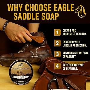 Amazon.com: Eagle Saddle Soap for Leather – 3-Piece Saddle Soap Kit for  Leather Cleaning, Boots, Tack, and Saddles – Includes Applicator and Cloth  – Leather Soap and Conditioner for Leather Boots and