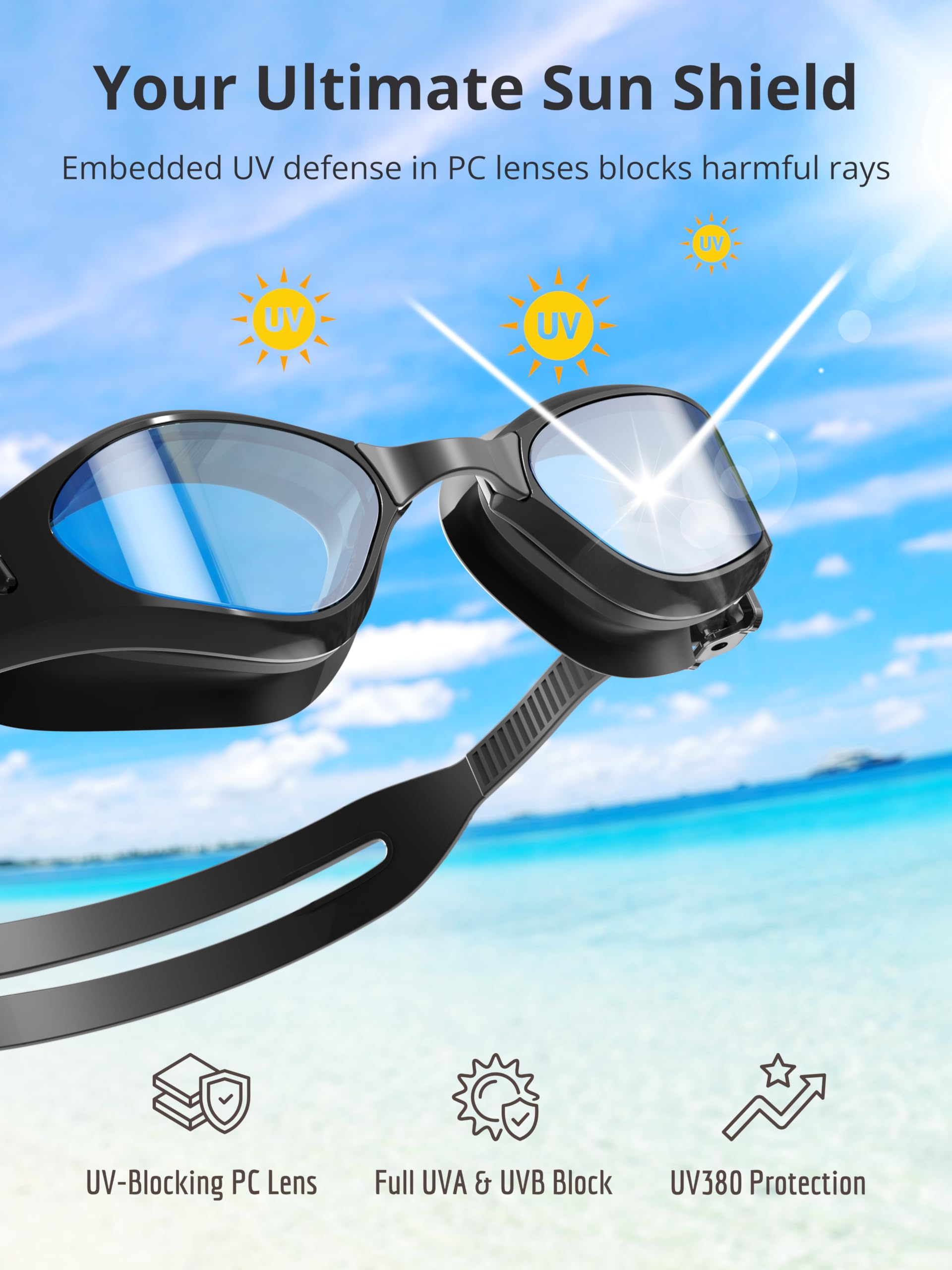Schwimmbrille für Erwachsene, mit Anti-Beschlag- und UV-beständigen Gläsern, für Männer, Frauen, Jugendliche