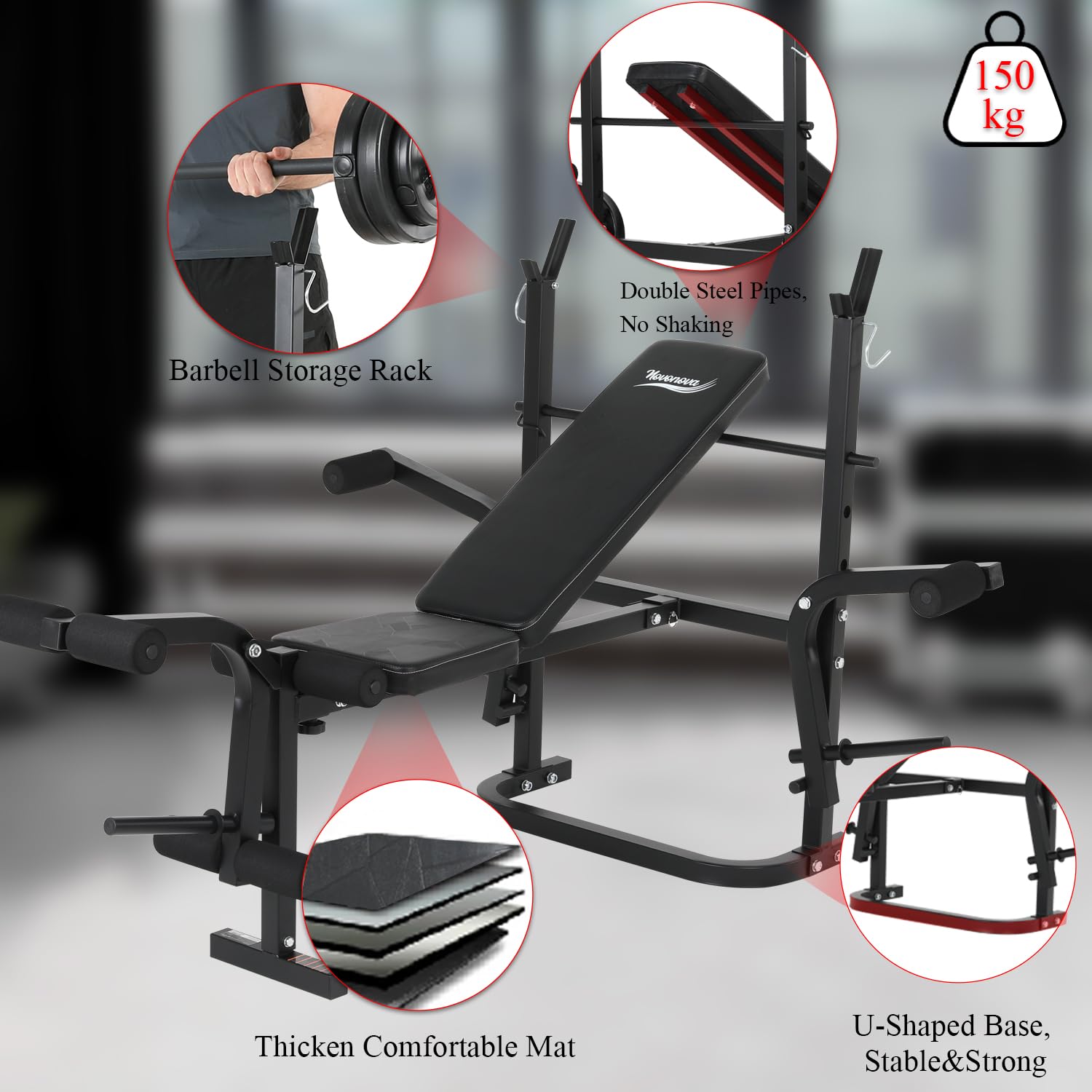 Novonova Panca Multifunzione Pieghevole per Palestra Casa, Panca Regolabile Pesi Inclinata per Allenamento, NV-543