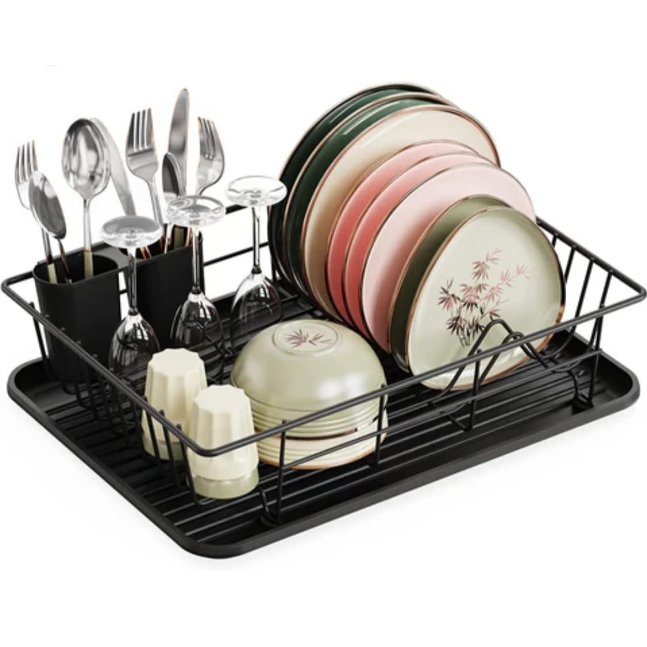 Dish Rack Dish Drying Stand, Small Dish Rack, Countertop Kitchen Utensils Dish Rack, Dish Rack for Kitchen Counter, Kitchen Organizer, Durable Design (BLACK)