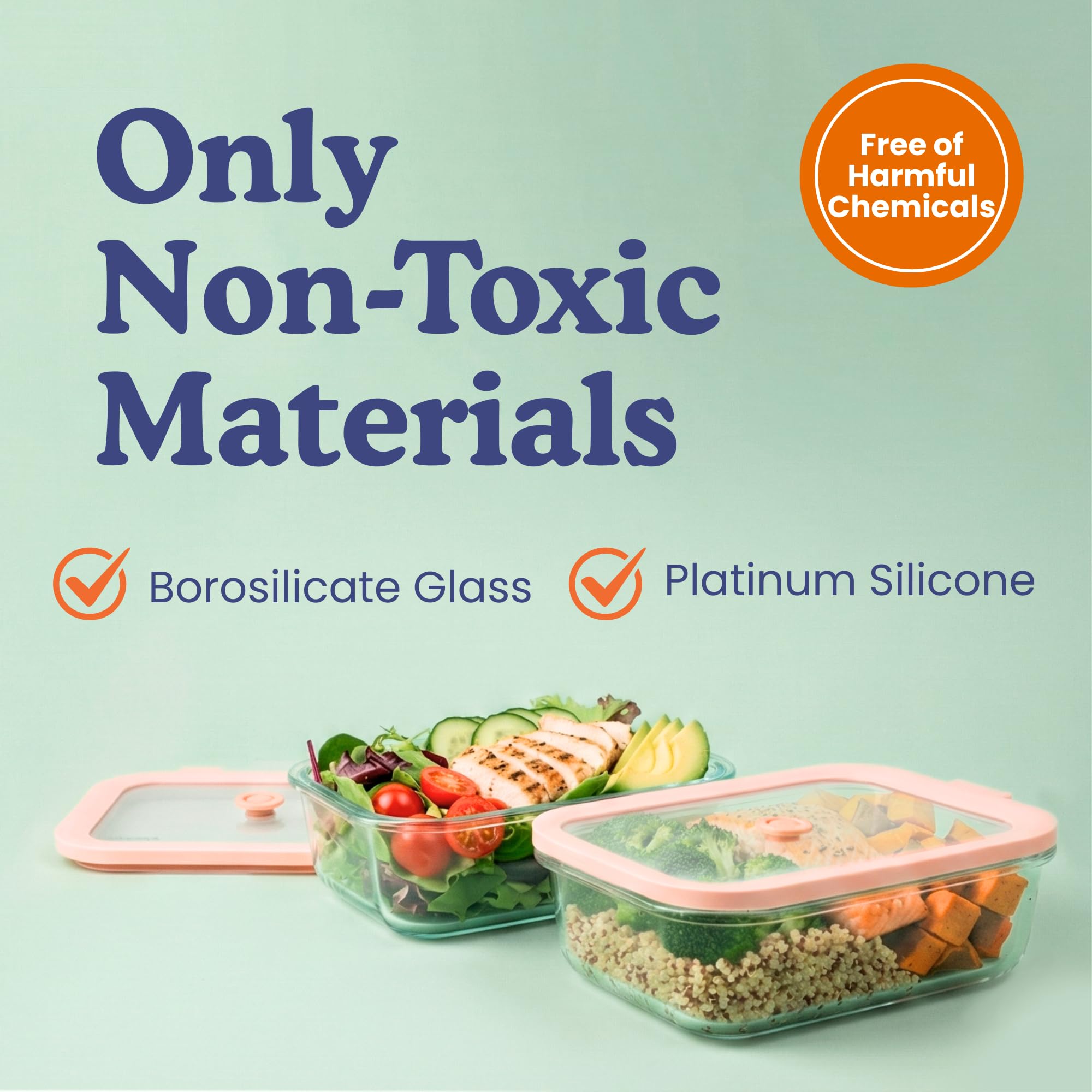 Non-Toxic  (4.4 Cup) Glass Storage Containers with Lids – Plastic Free Meal Prep Containers for Lunch, Airtight Food Storage, Microwave and Freezer Safe, 4 Pack - Ziruma