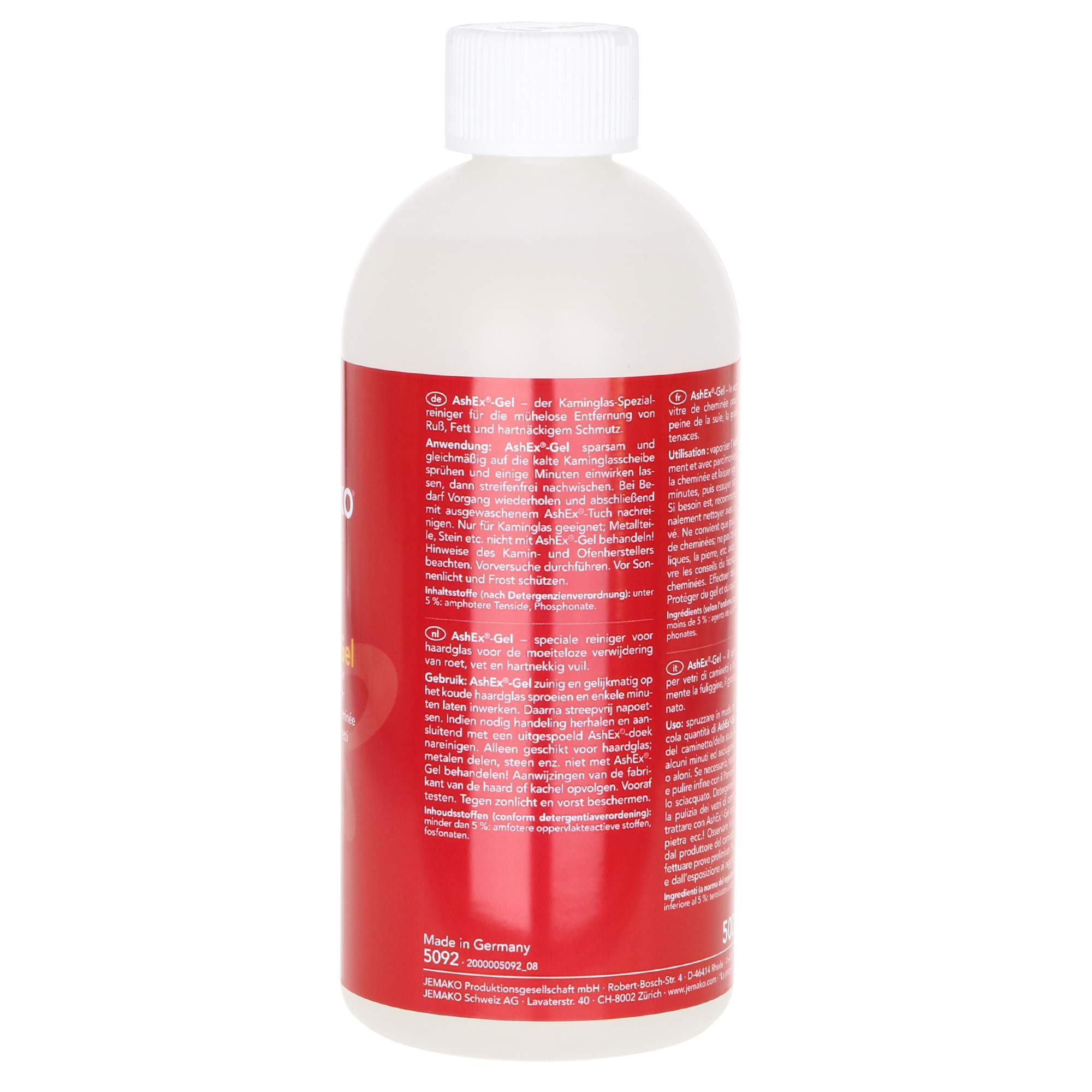 Jemako AshEx Kamin-Glasreiniger 2x 500ml Spezialreiniger mit Profituch Plus S AshEx inkl. Wäschenetz (SINLAND)