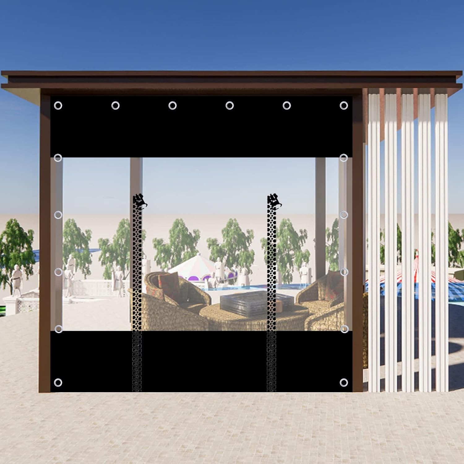 Clear Waterproof Cover Tarp for Porch, Canopies, Carports, Pavilions, Rainproof Tarpaulin Outdoor Curtains in Garden with Zipper, Hooks(3.28x4.92ft/1x1.5m)