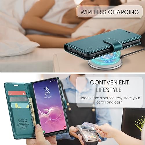 Miniatura 5 de Funda tipo cartera para Samsung Galaxy S10 de 6.1 pulgadas (no S10e, S10+) con bloqueo RFID, soporte para tarjeta de crédito, de piel sintética,