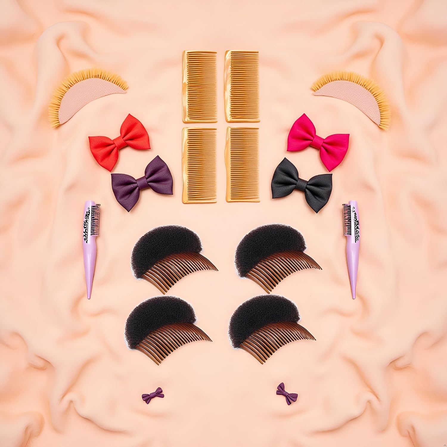 4Pcs Brown Women Soft Sponge Foam Hair, Clip Hair Comb Braid Tool Styling Accessories, Base Inserts Bump Up Hair Pads Styling Stick Bun Maker Braid Tool Barrettes