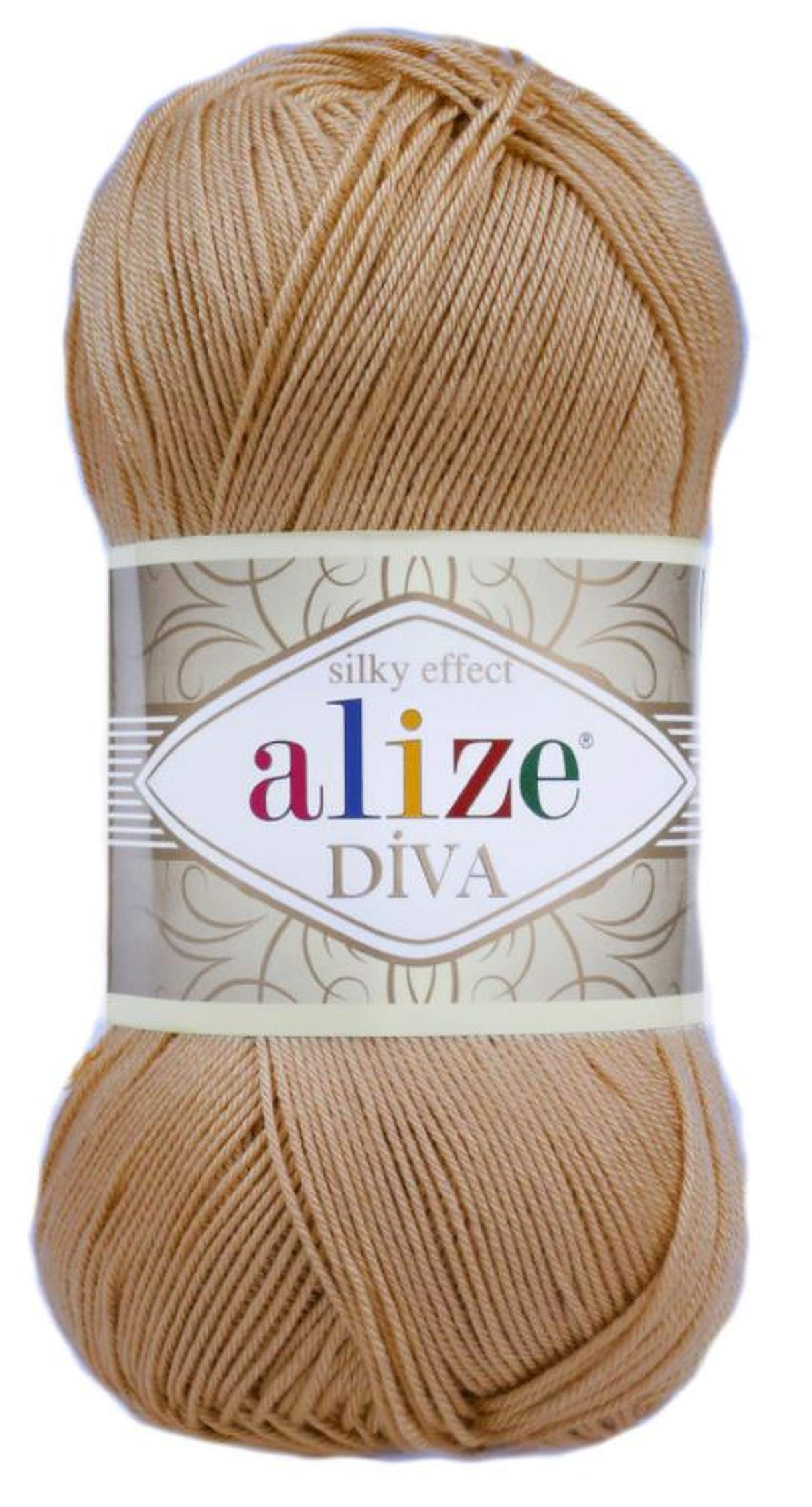 AlizeDiva Silk Effect 100% Microfiber Acrylic Sport Yarn 1 Ball skeins 100gr 383yds Color (369 - Caramel)