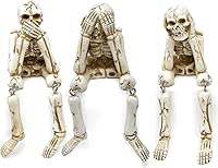 Gift Boutique Halloween Skeleton Statues Figurines Table Decorations Set of 3 Resin See Speak Hear No Evil Skeletons Figurine Shelf Sitters with Dangling Legs Decor