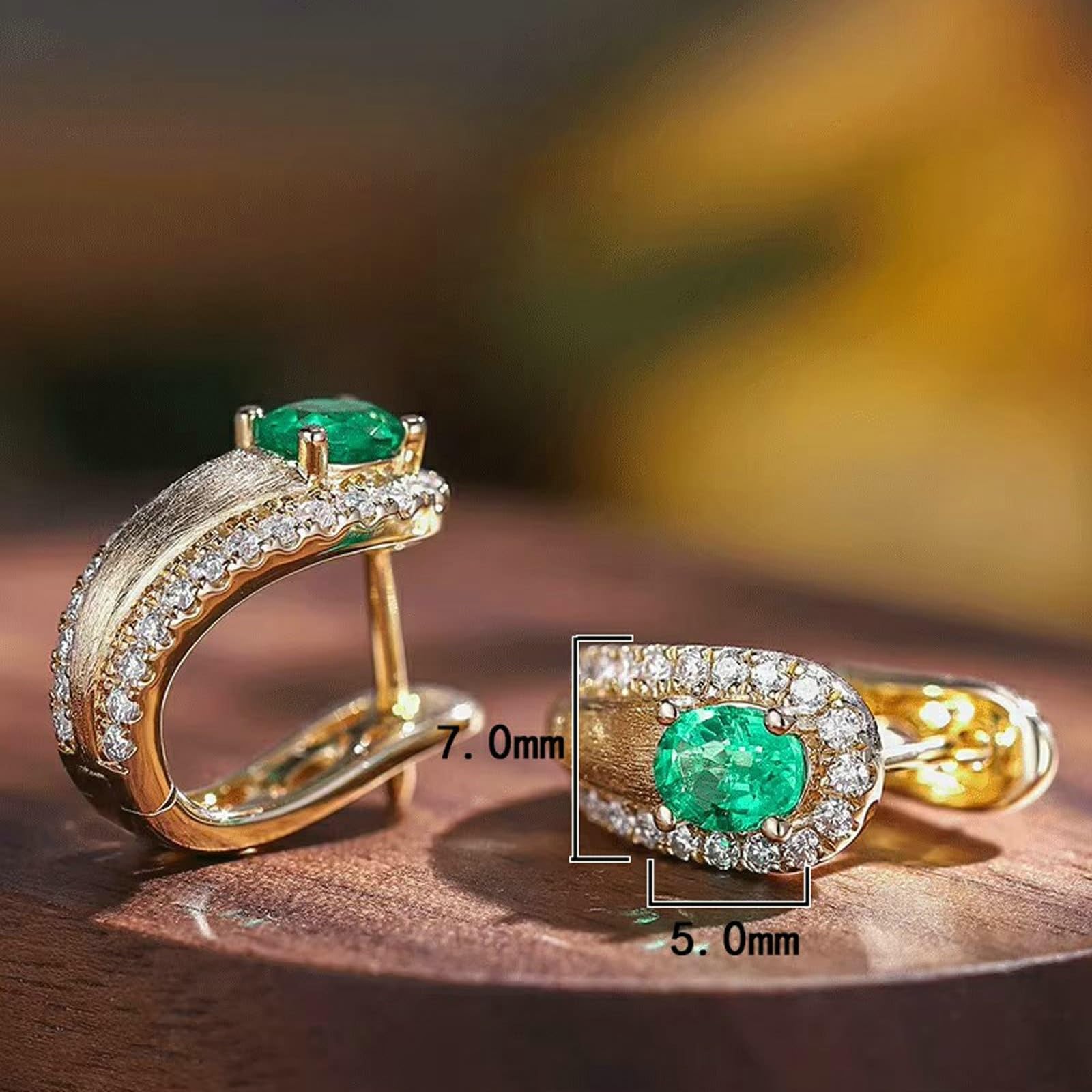 Creole Hoop 9K/14K/18K żółte złoto, zielone 1ct laboratorium stworzone szmaragdowe matowe kolczyki damskie ze szlifem owalnym, prawdziwa biżuteria Moissanit kolczyki sztyfty 18/14/9-karatowe