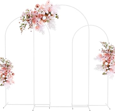 Putros Arch Backdrop Stand, Metal Wedding Arch Stand, 7.2ft,6.6ft,6ft, White, Set of 3 Arched Background Frame for Birthday Party, Baby Shower, Graduation, Photography Decoration