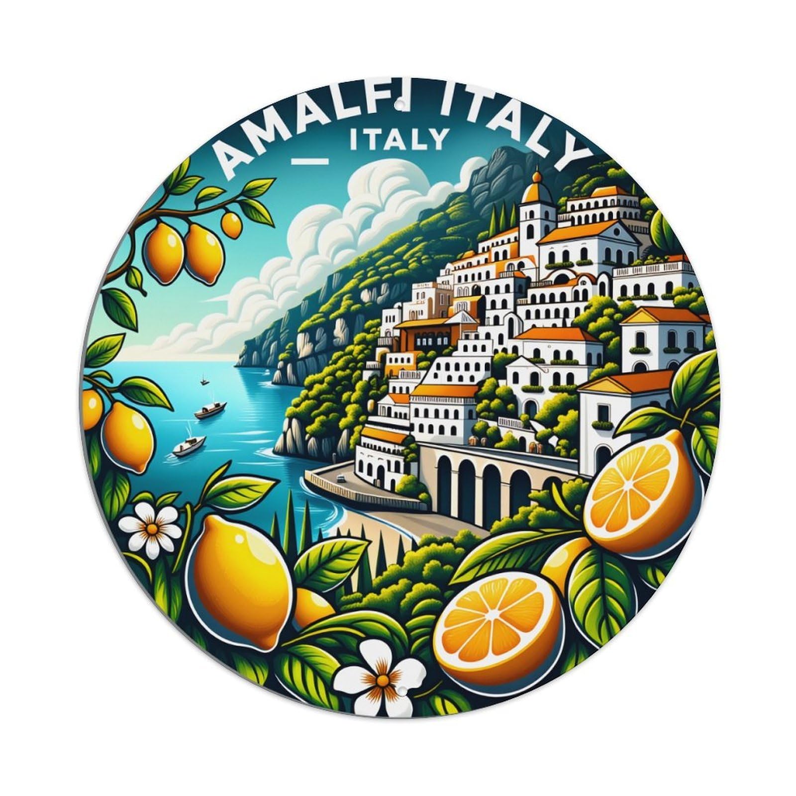 Amalfi Coast Italy Lemon Landscape Metal Tin Sign Plaque