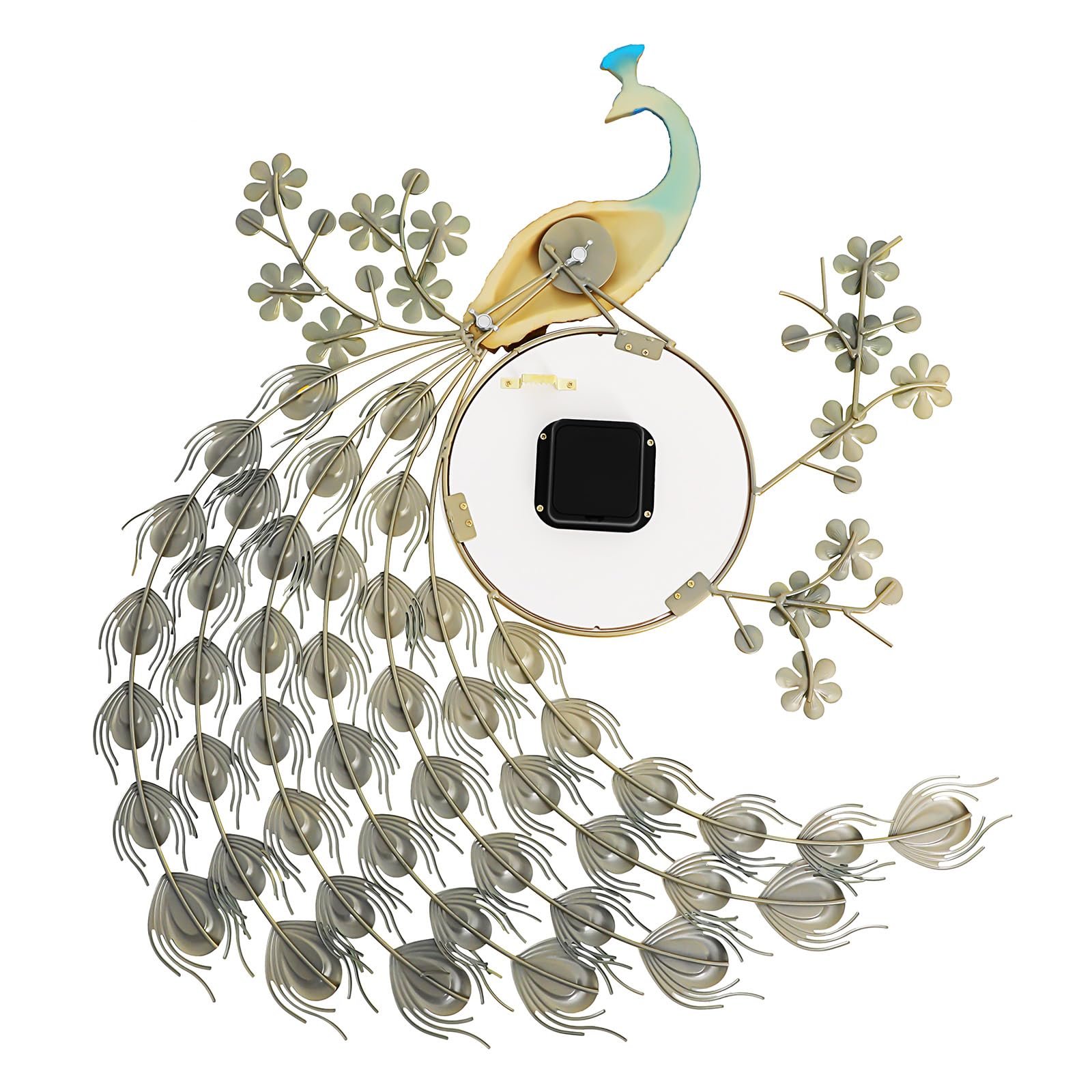 Wanduhr Pfau Groß 70cm, 3D Metall Design mit Funkelnden Kristallen, Geräuschloses Uhrwerk ohne Ticken Digitale Wanduhren Moderne Wandkunst Dekoration für Wohnzimmer & Schlafzimmer