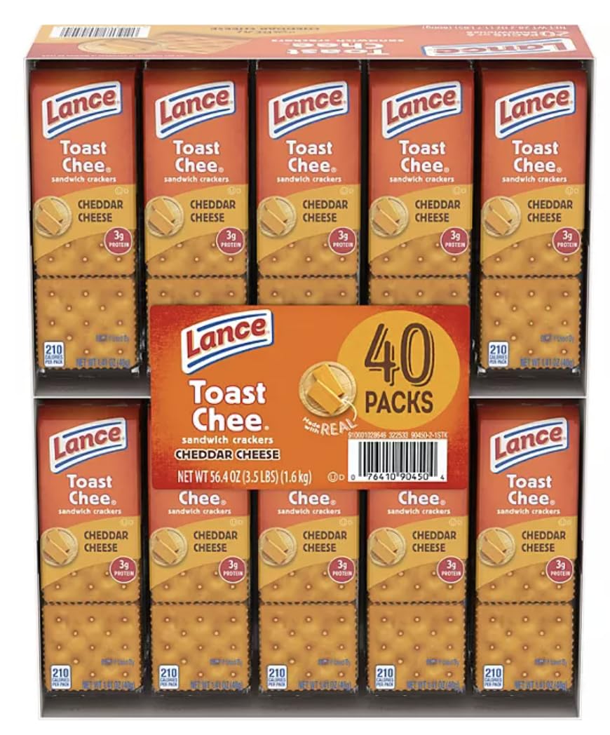 Lance Toast Chee Cheddar Cheese Sandwich Snack Crackers, 40 Count Bulk