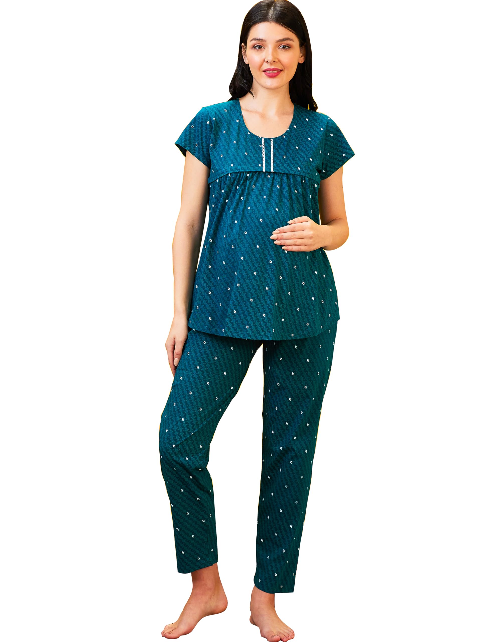 WoMen Cotton Feeding Top & Pajama Set-2522-image-39