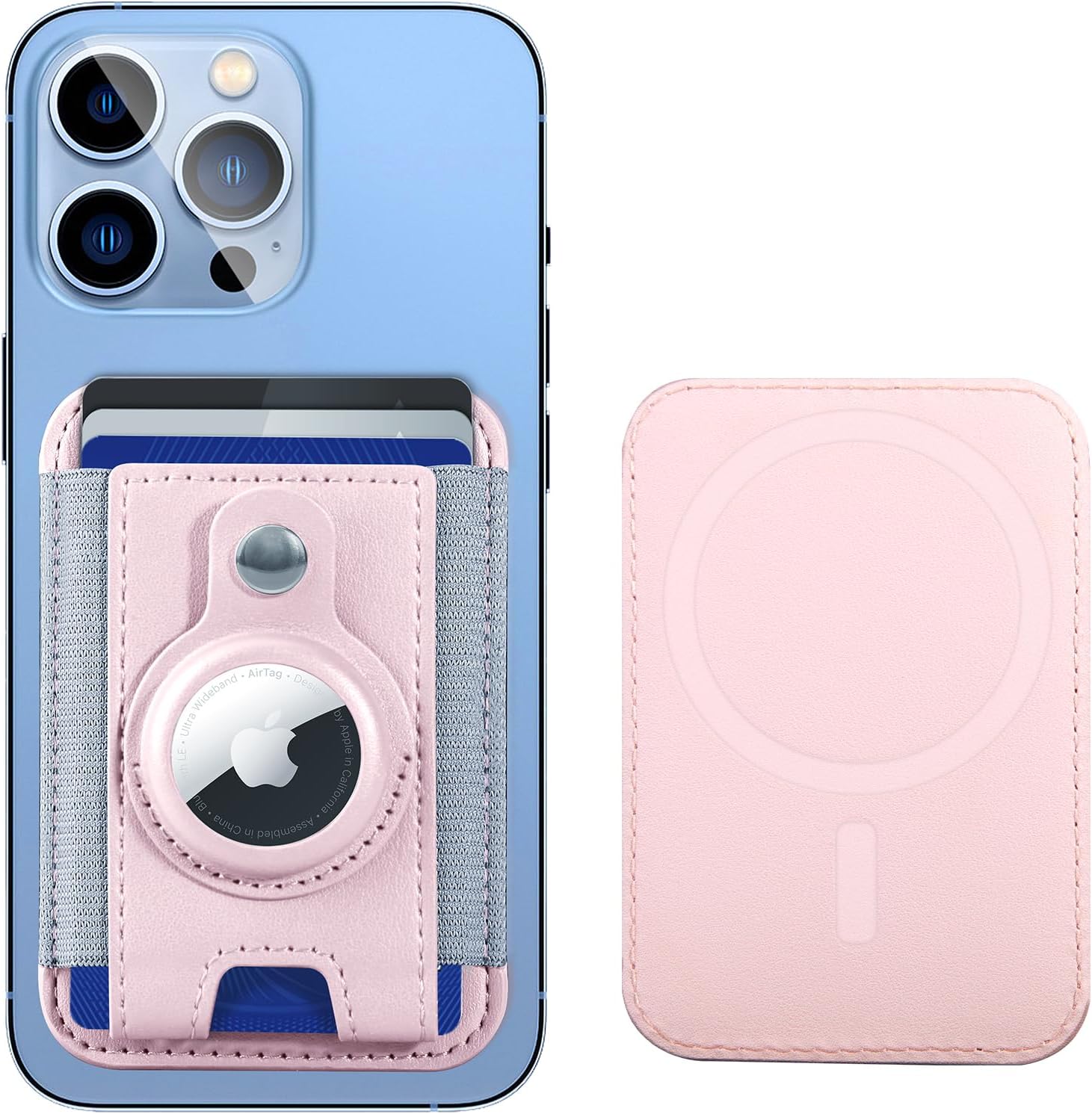 Miroddi Pink Magnetic Wallet Card Holder for iPhone, Holds Up to 7 Cards, AirTag Holder, RFID Blocking Protection, Unisex-Adults