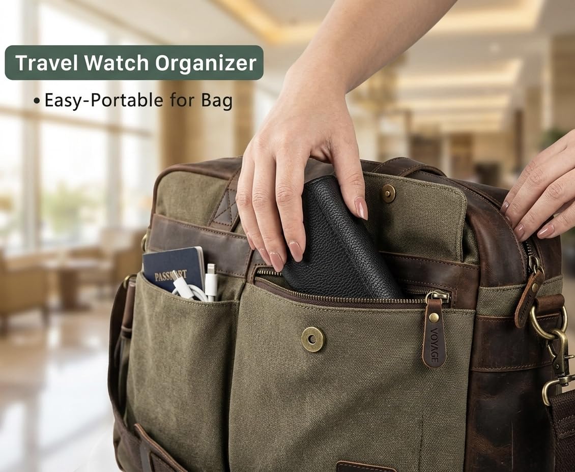 Generico Custodia Elegante Porta Orologi da Viaggio, 3 Slot, Pelle Nera, Interno in Velluto Grigio, Anti Shock e Anti Graffio