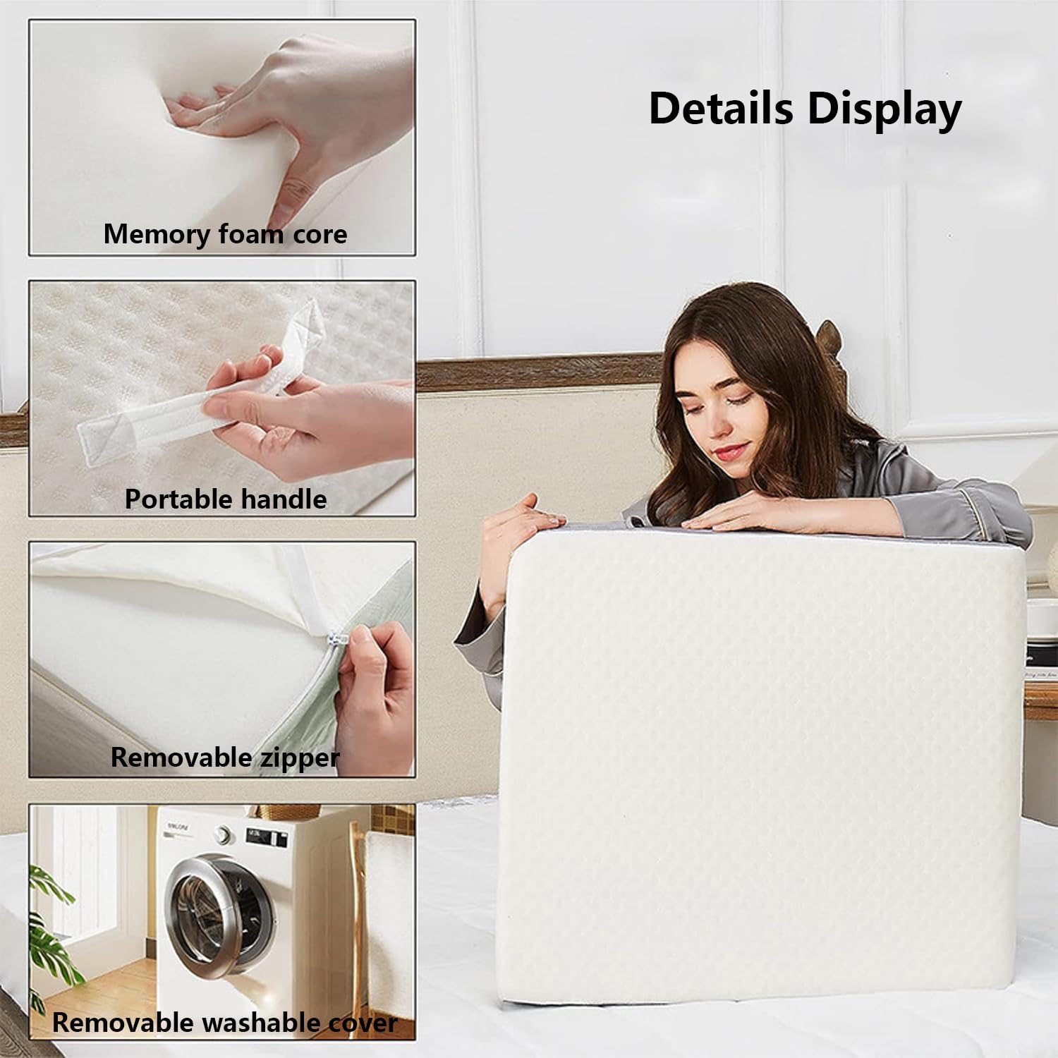 Poduszka Klinowa Ergonomiczna z Pianki Pamięci Kształtu 61x61x30.5 cm Biała