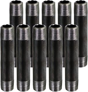 SupplyGiant 3/8 x 6 Inch Black Steel Pipe (10-Pack), Heavy Duty Industrial Malleable Iron Pipes, Pre Cut Threaded Nipple Great For All DIY Furniture And Black Pipe Shelving