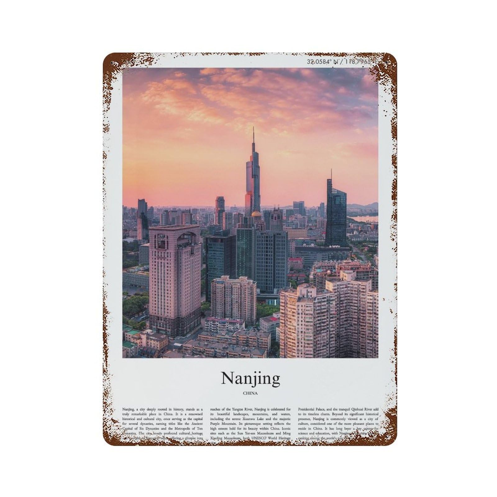 xiaoxiaoshen Nanjing China City Scenery Wall Decor Art Metal Tin Poster Modern Home Decor Art Home Bar Shop Decorations Vintage Sign 40x30cm