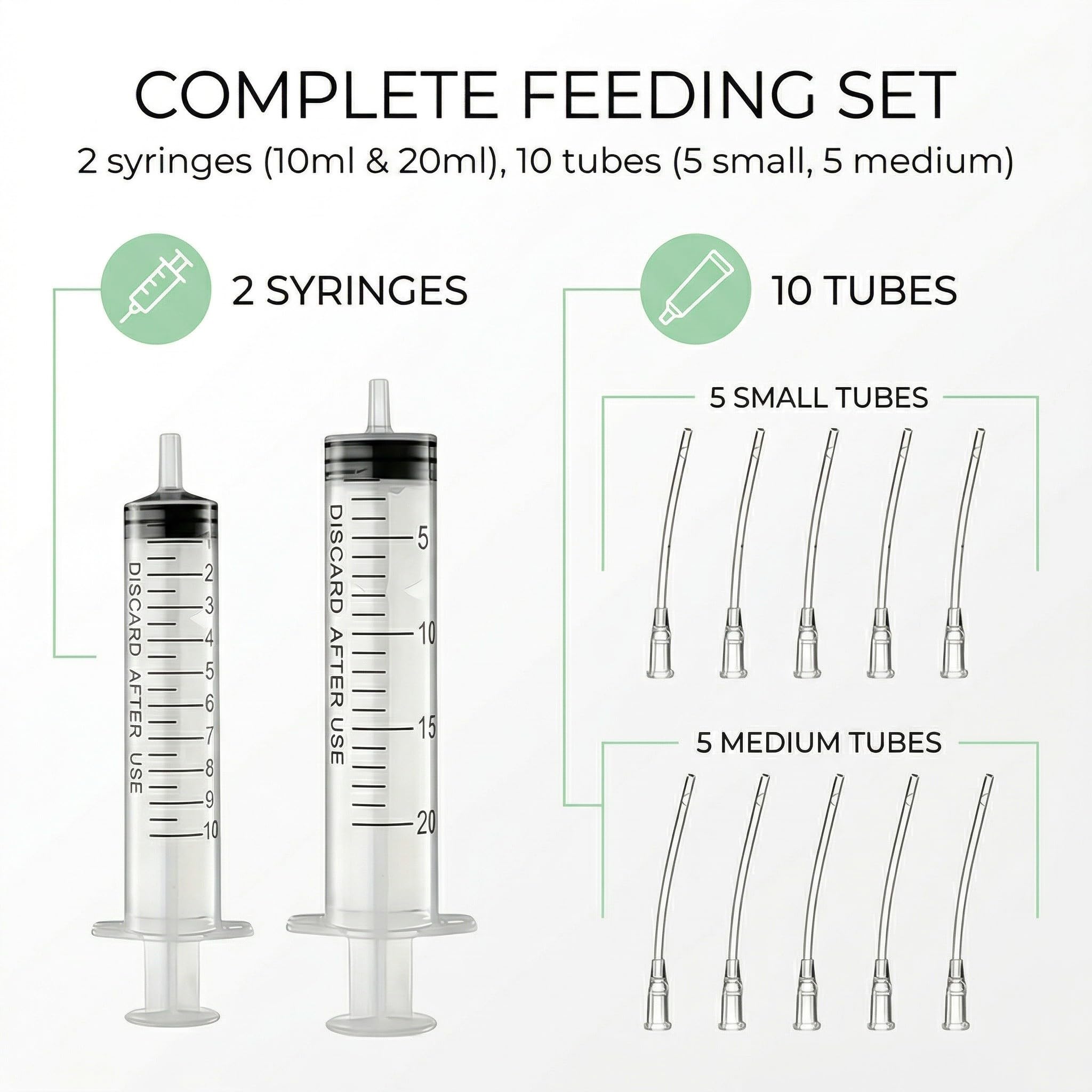 Seringue Alimentaire pour Nourrissage d'Oiseaux 12 Pièces avec Tuyau 10ml 20ml