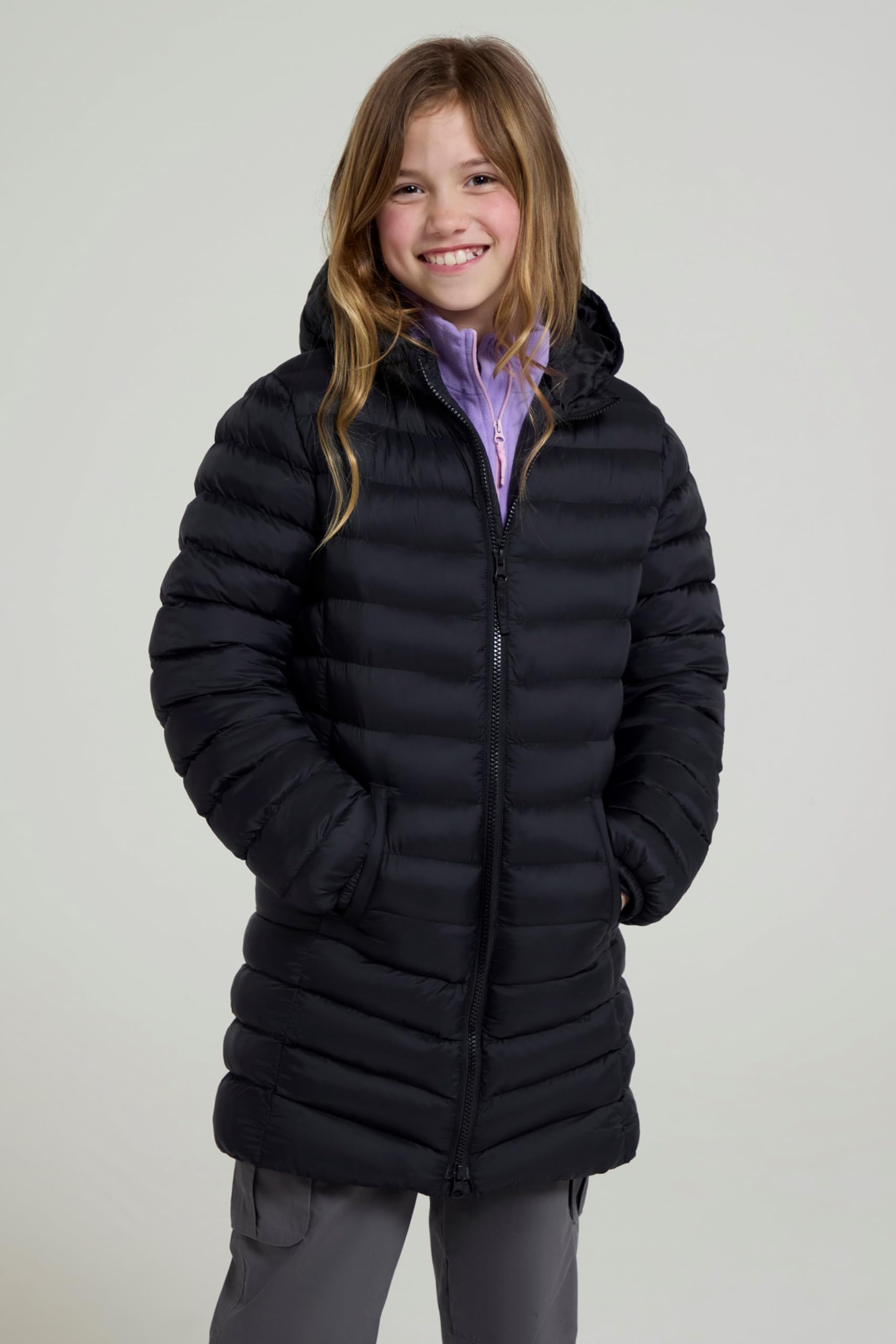 Mountain Warehouse Doudoune rembourrée Longue Florence pour Enfant - Capuche, Manteau léger, Doux, Chaud et isolé - pour Voyage et activités extérieures en Hiver