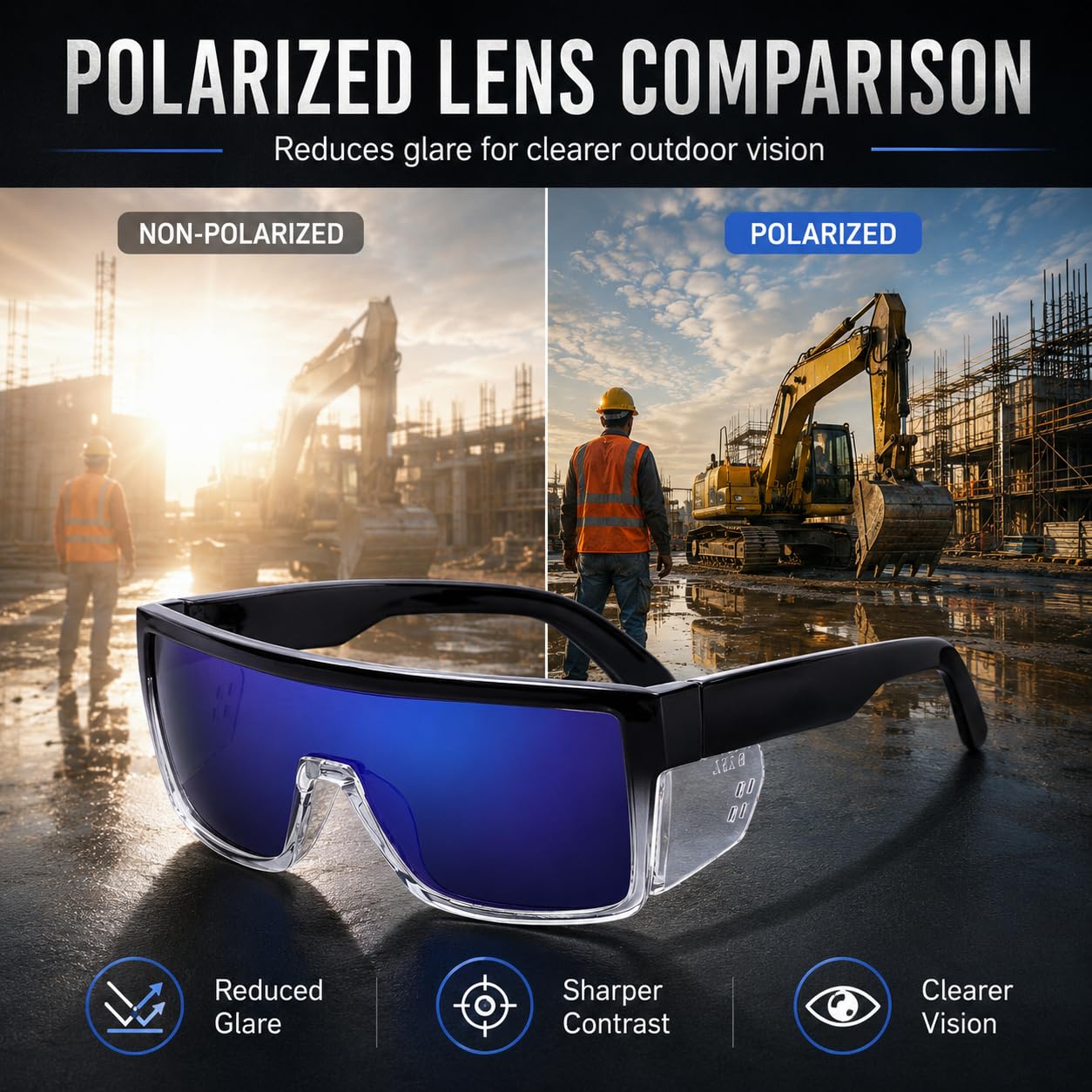 Polaryzacyjne okulary ochronne z ochroną UV400, certyfikat ANSI Z87.1