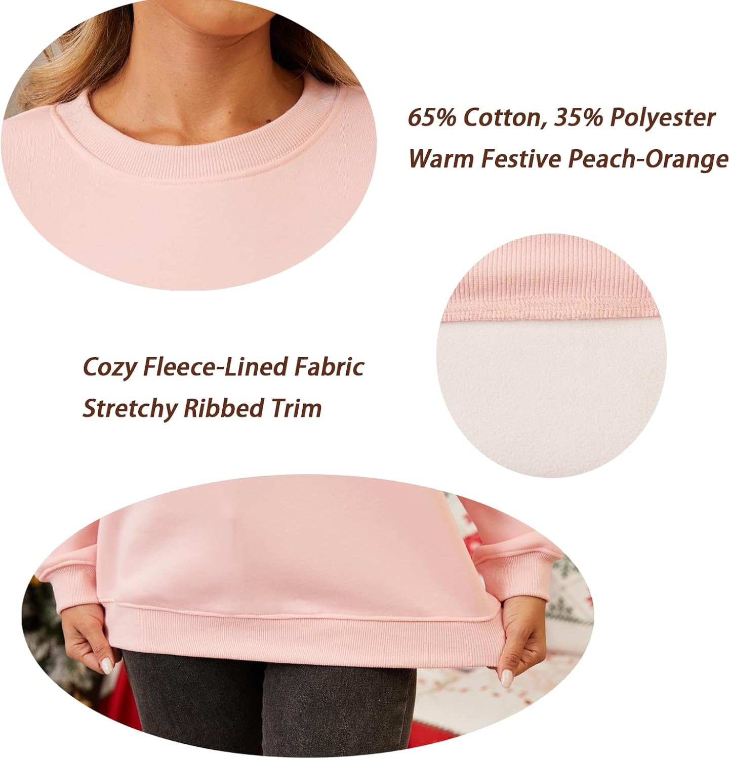 Heloto Pink Christmas Sweatshirts for Women Novelty Funny Santa Xmas Graphic Pullover Tops Oversized Fleece Sweater - Image 4