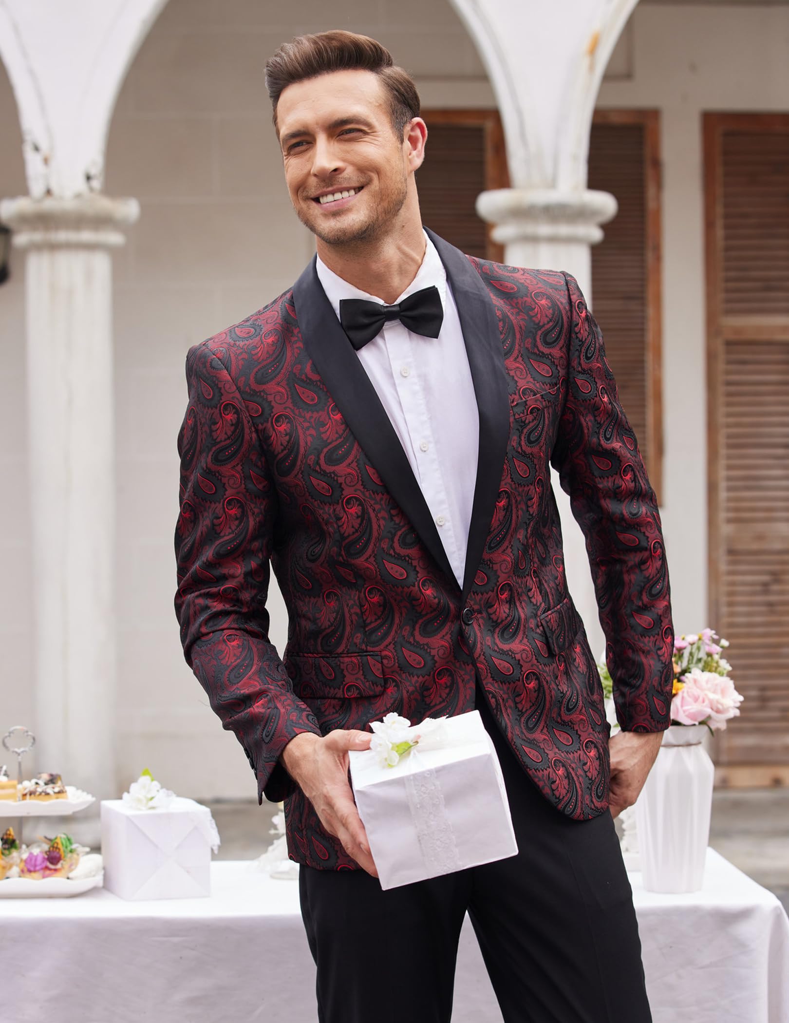 COOFANDY Blazer casual para hombre, chaqueta de cachemira, traje retro jacquard con estampado floral, esmoquin con un botón, abrigos elegantes, chaqueta elegante para cenar