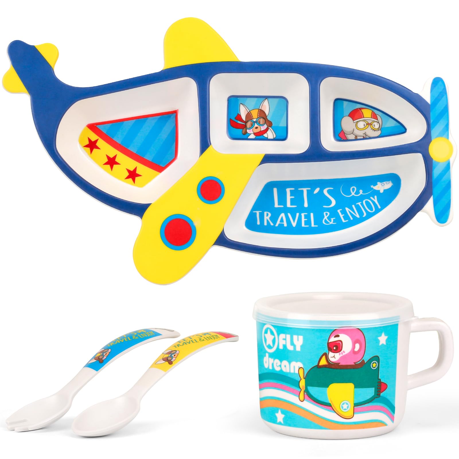 Kids Tableware Set, Included Plate Bowl Cup Fork And Spoon