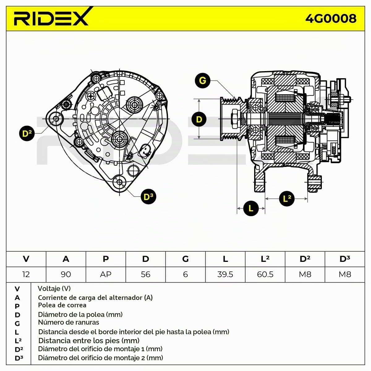 RIDEX 4G0008 Alternador Compatible con SKODA Fabia II Combi 545