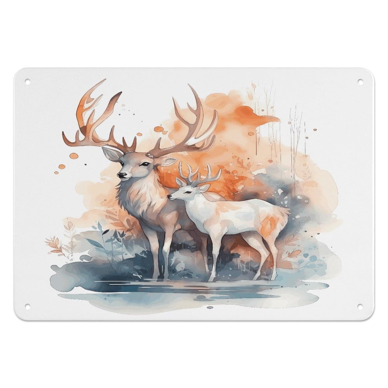 Btcowzrv Style Hand Drawn Deer Metal Sign, 5.5" X 7.9" Tin Wall Decor, Wall Art Plaques For Home Wedding Decor Room Living Room Decoration