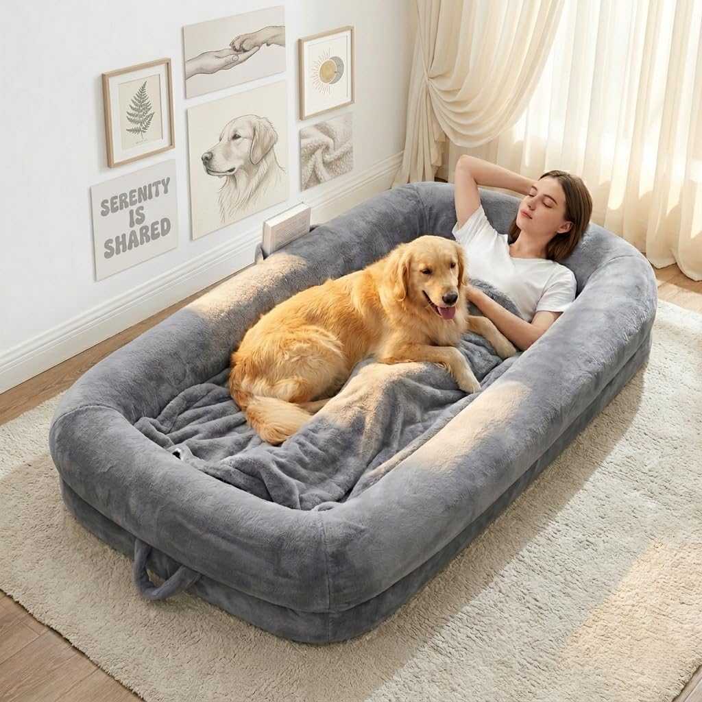 Kromax Large Human Dog Bed for Adults, 71"x43"x10" Cozy Human Sized Pet Bed, Orthopedic & Washable Cover, Non-Slip Comfortable Lounger for People and Pets, Light Grey