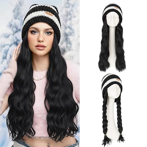 Benehair Beanie Wig Hair Extensions, Knitted Hats with Synthetic Water