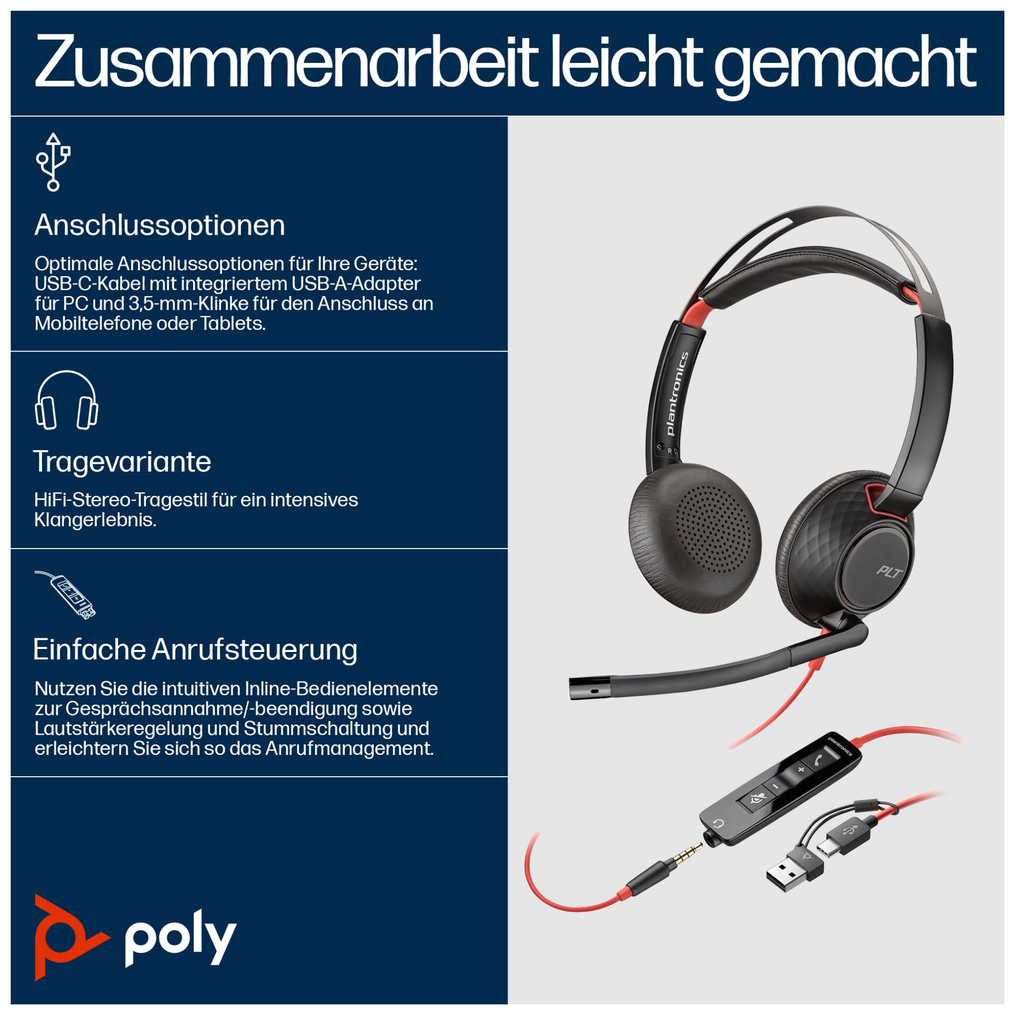 Amazon.co.jp: Plantronics Poly Blackwire 5220ステレオUSB-Cヘッド