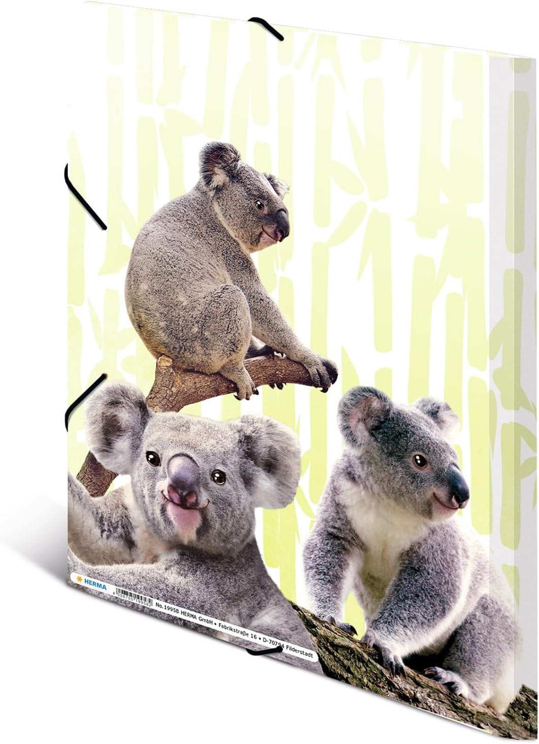 HERMA 19958 Sammelmappe DIN A4 Exotische Tiere Koalafamilie, stabiler Kunststoff, Ordnungsmappe mit vollständigen Innendruck und Gummizug, Zeichenmappe für Kinder, Mädchen und Jungen