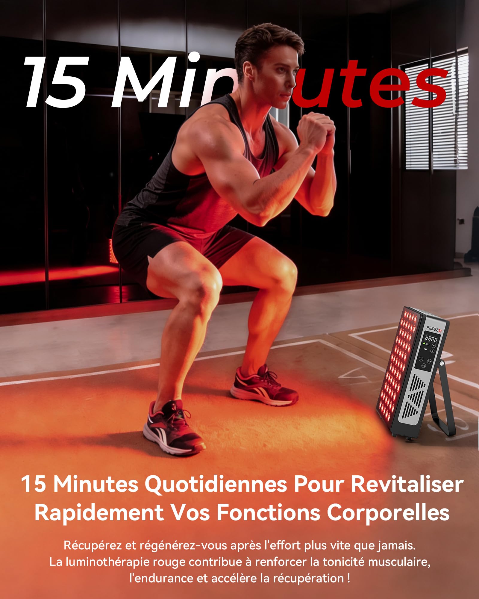 FliKEZE Lampe à Lumière Rouge (Modèle Basique), 60 LED Lumière Rouge Lampe Infrarouge à 850 nm et 660 nm avec Minuterie, Adaptée à l'Usage Domestique, au Sport et comme Cadeau