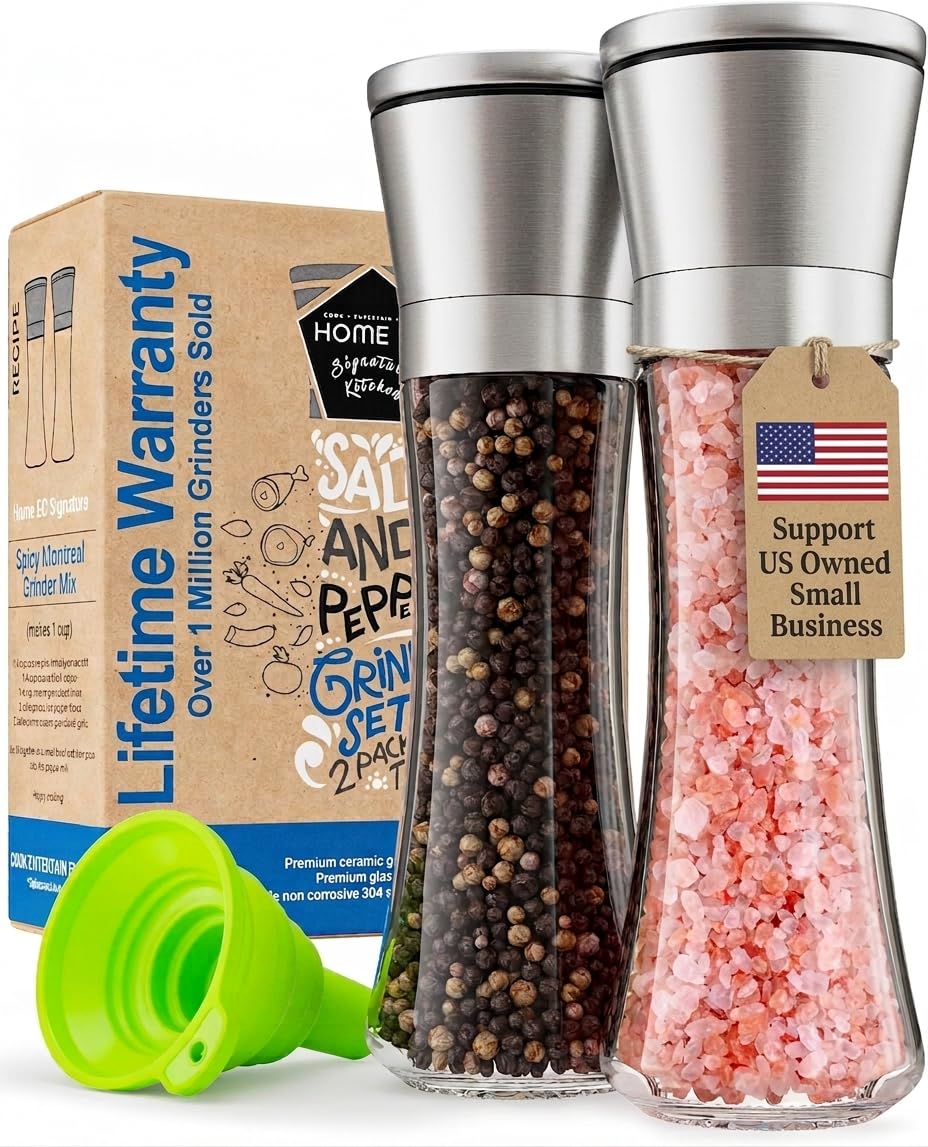 Home EC Premium Stainless Steel Sea Salt and Pepper Grinder Set