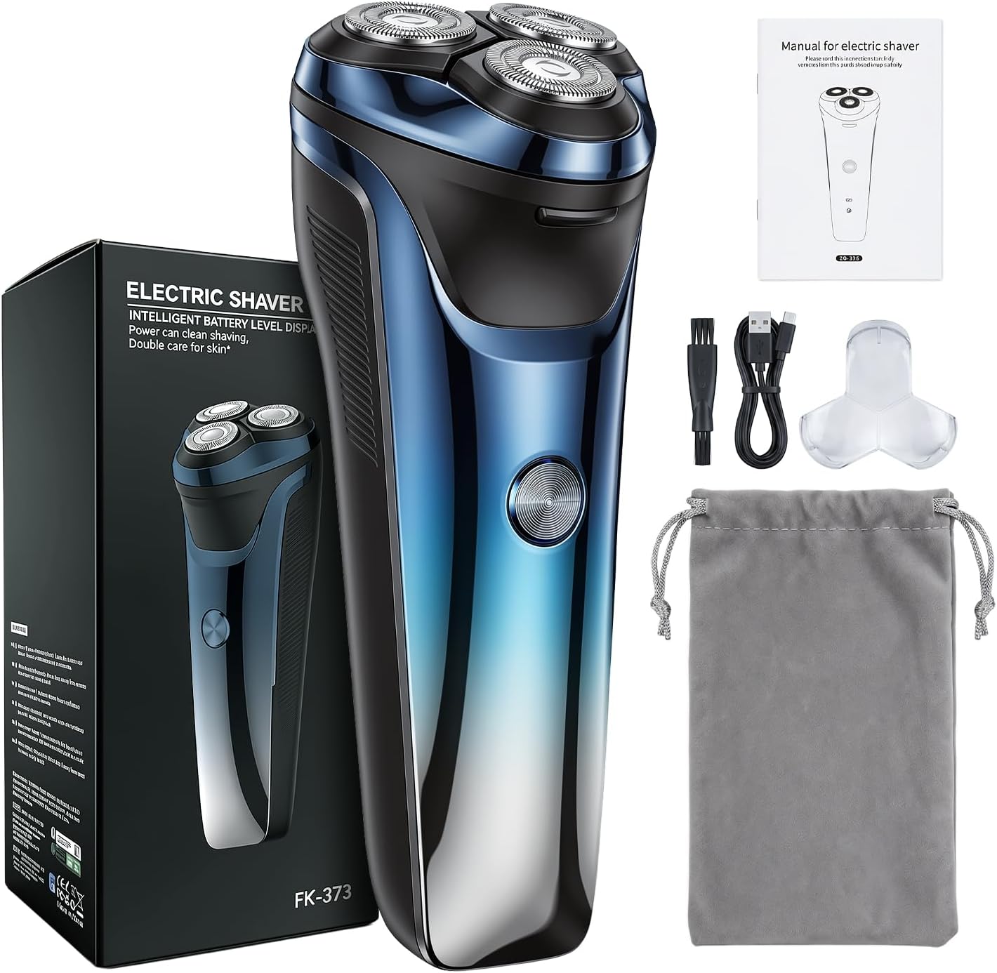 Electric Razor for Men, 2025 Upgraded Electric Shavers for Men, USB-C Rechargeable, Wet & Dry Shaver with Pop-up Trimmer and Travel Case (Blue)