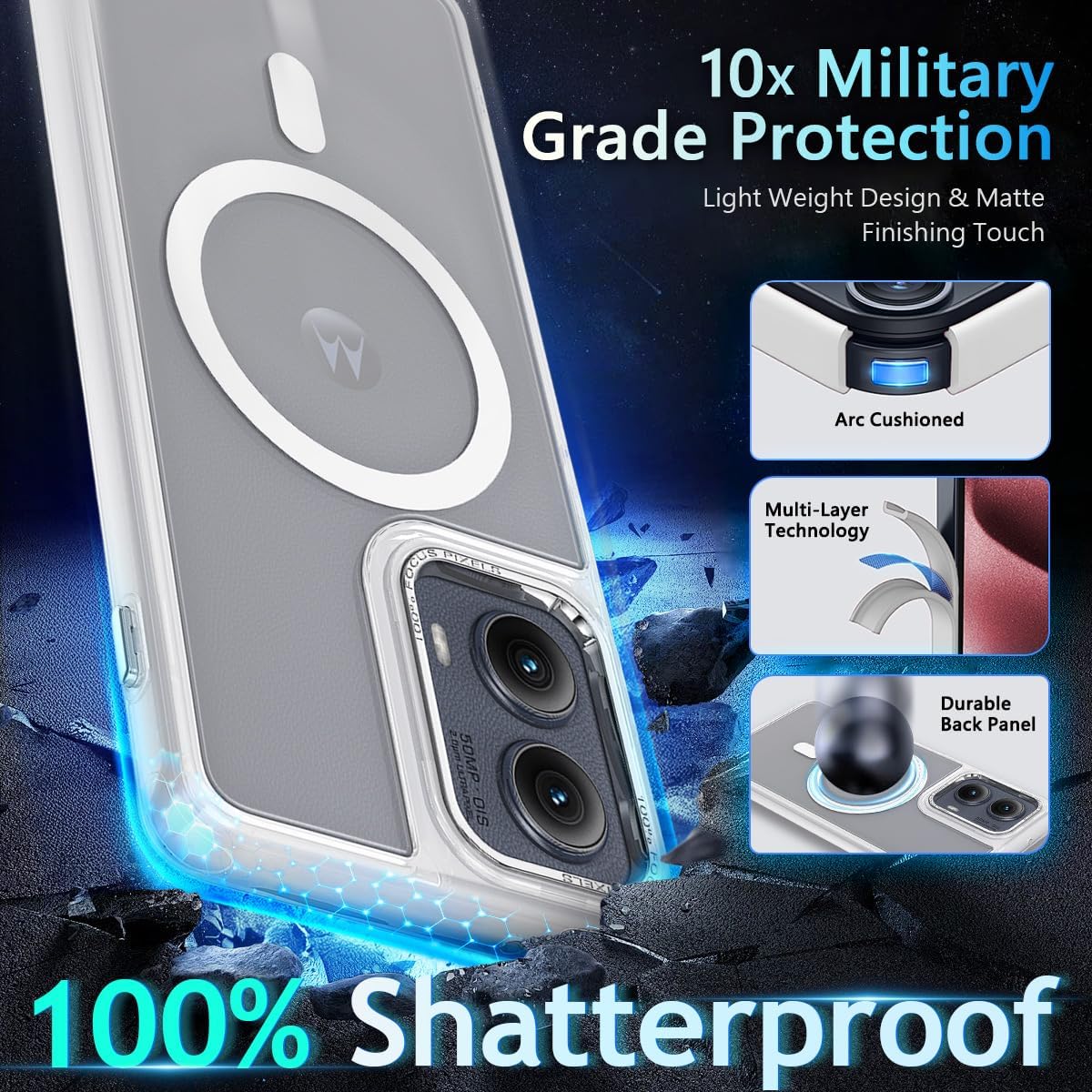 YZB Magnetic for Motorola Edge-2024 Case, Frost Clear | Compatible with MagSafe, Translucent Matte Scratch-Resistant Back, Military-Grade Protection Shockproof Slim Phone Cover - Image 5