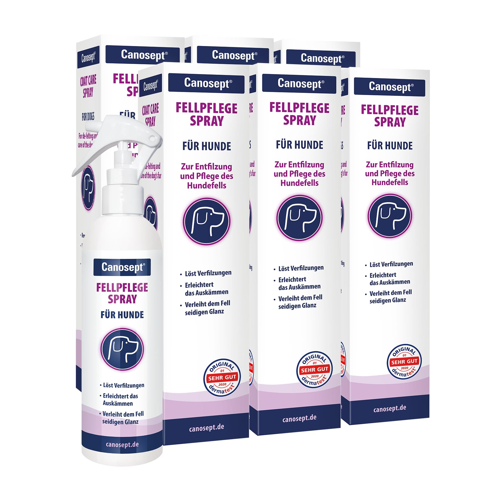 Canosept Fellpflegespray für Hunde 6 x 250ml - Fellpflege Hund | Entfilzungsspray & Milbenspray Hunde für leicht kämmbares, entfilztes & glänzendes Hundefell - Nie wieder Knoten
