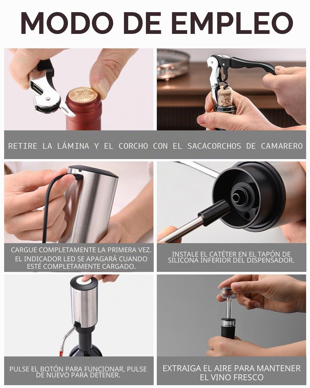 CIRCLE JOY Aireador Eléctrico para Vino, Decantador Recargable con Base de Almacenamiento, Sacacorchos y Tapón al Vacío, Regalo para los Amantes del Vino, Plateado