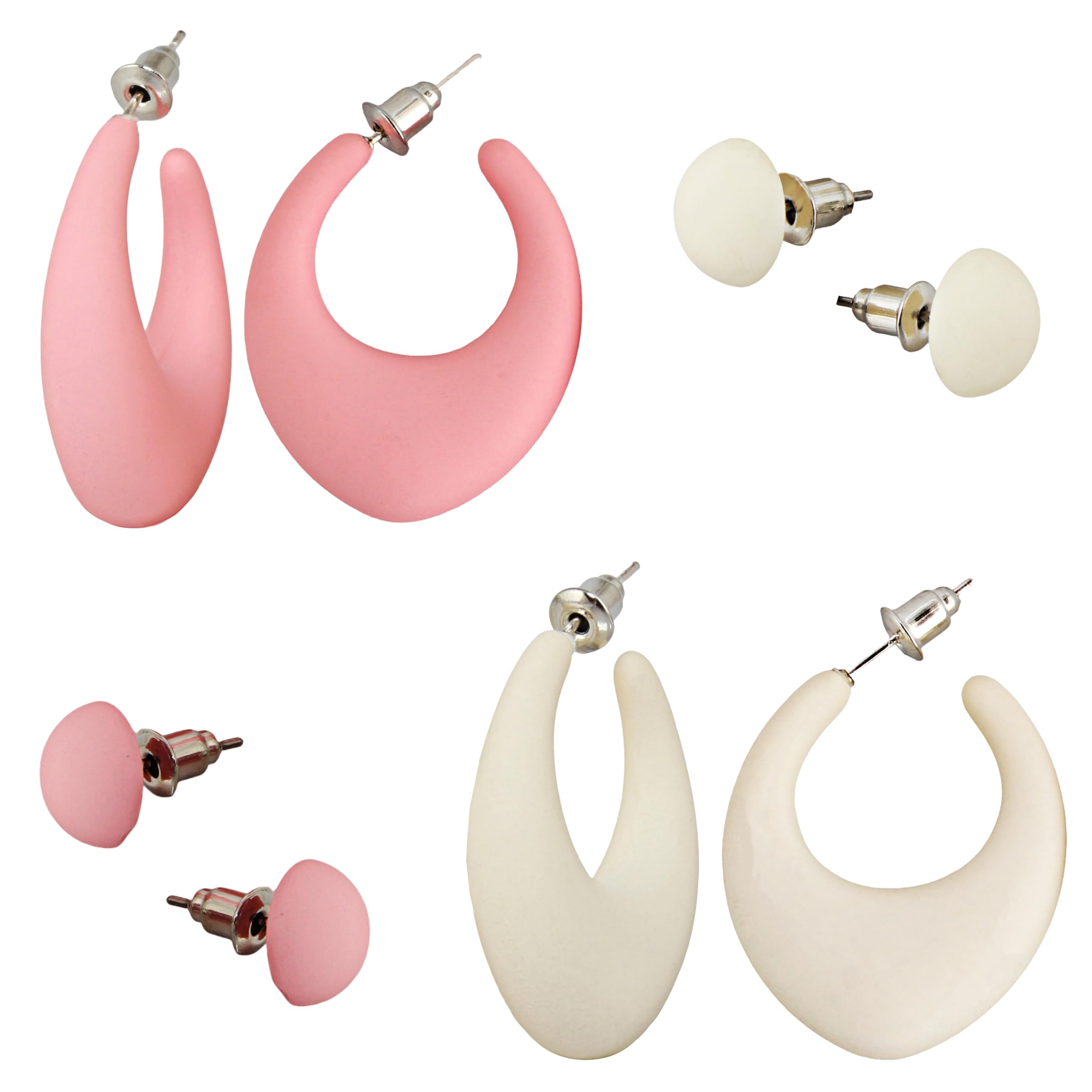 LUCKY JEWELLERY Fashion 4 Pairs Combo Set Of Latest Earrings Celebrity Inspired Stylish Trendy Pink and White Color Plastic Stud Tops Earing C Shaped Hoops Earring for Women & Girls (190-CHEX-1015-4) (B0D3F2MPQF) Amazon Price History, Amazon Price Tracker