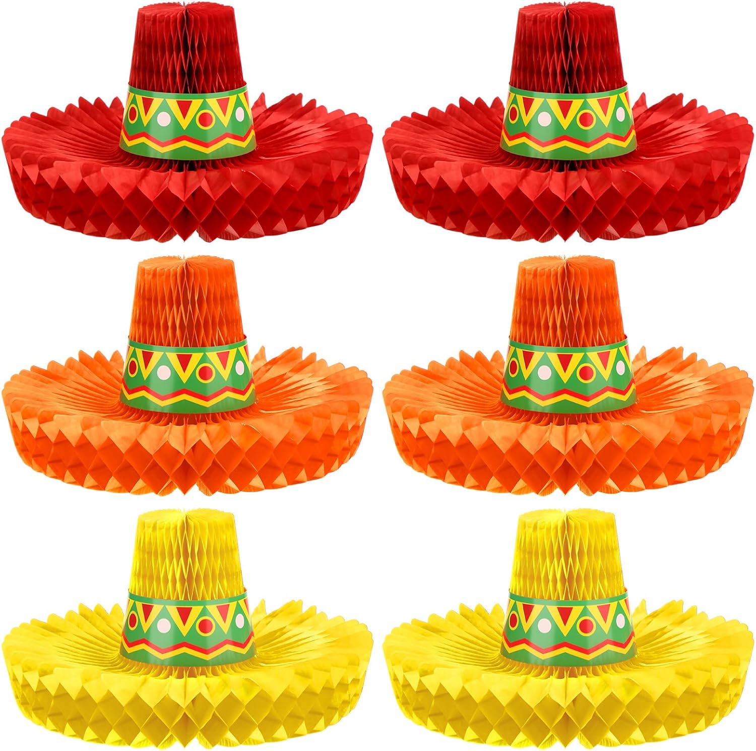 Jetec 6 Pcs Sombrero Party Hats Honeycomb Fiesta Mexican Party Table Decorations 11.8 Inch Fiesta Sombrero Centerpiece Cinco De Mayo Centerpieces for Day of the Dead Decor Supplies Favors